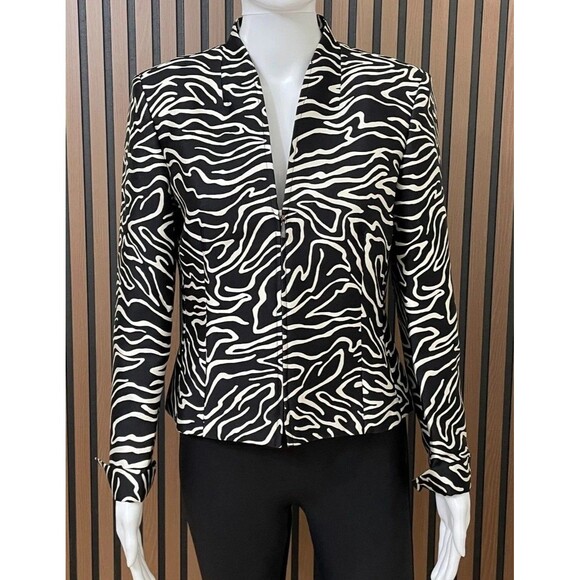 Talbots Women's 4 White Jacket Silk Wool Zebra Print Work Lined Business - Picture 1 of 9